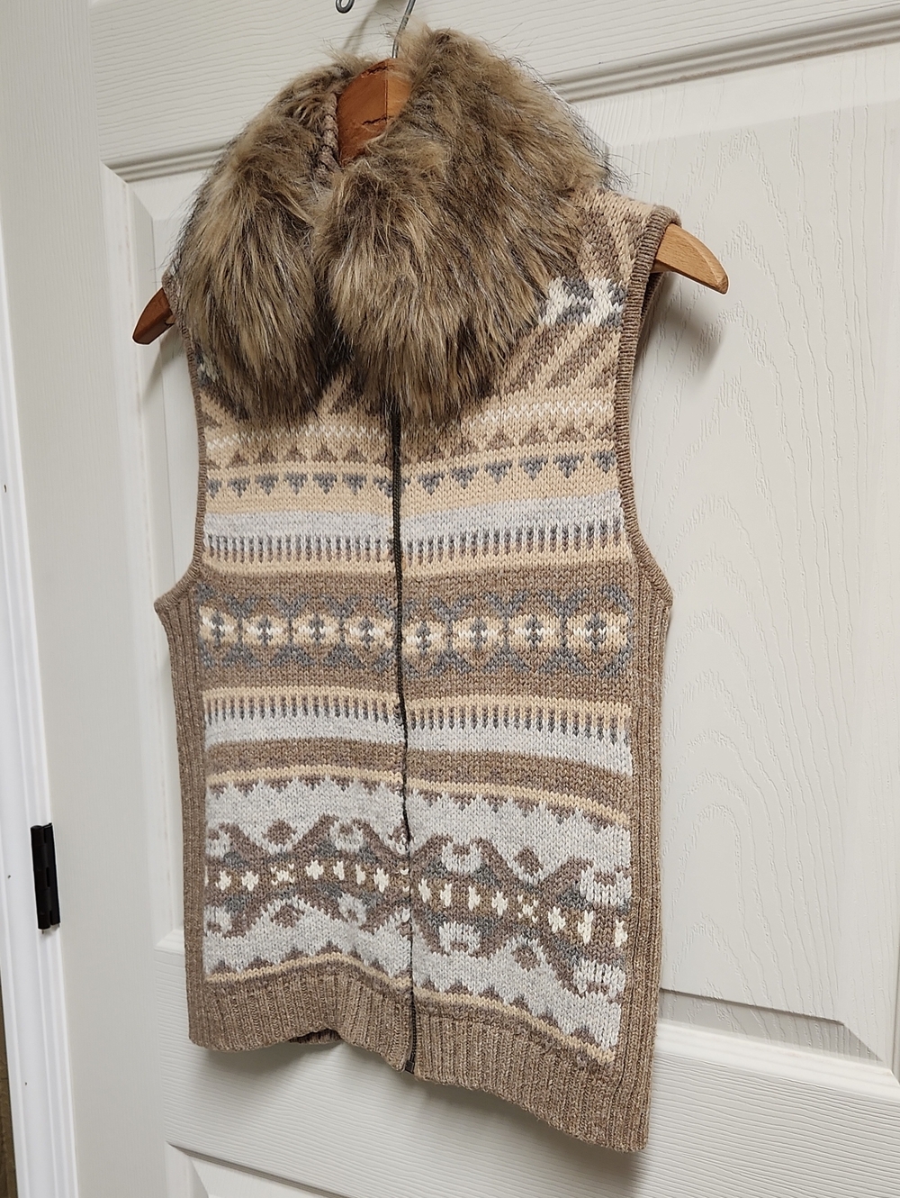 Ralph Lauren Fair Isle Faux-Fur Collar With Rabbit Hair Blend Knit Vest